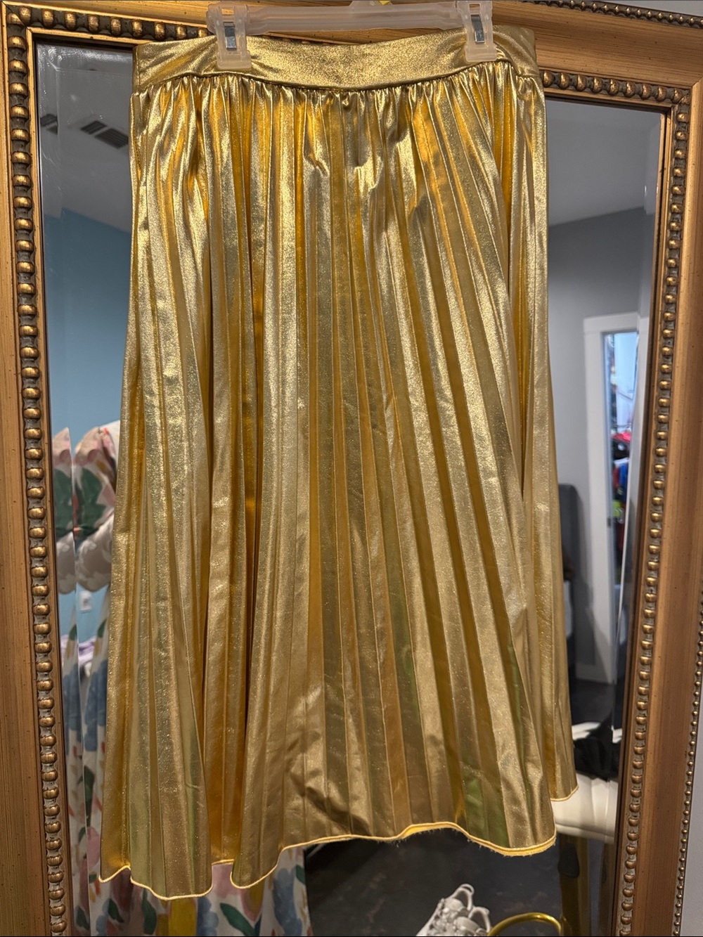 Metallic Gold Pleated Midi Skirt- Worn once
